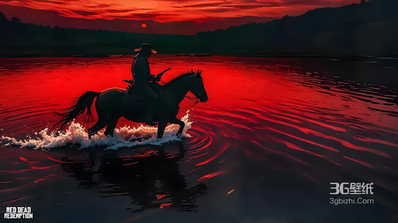 荒野牛仔策马涉水·暗黑写实风（Red Dead Redemption）西部游戏宽屏壁纸1