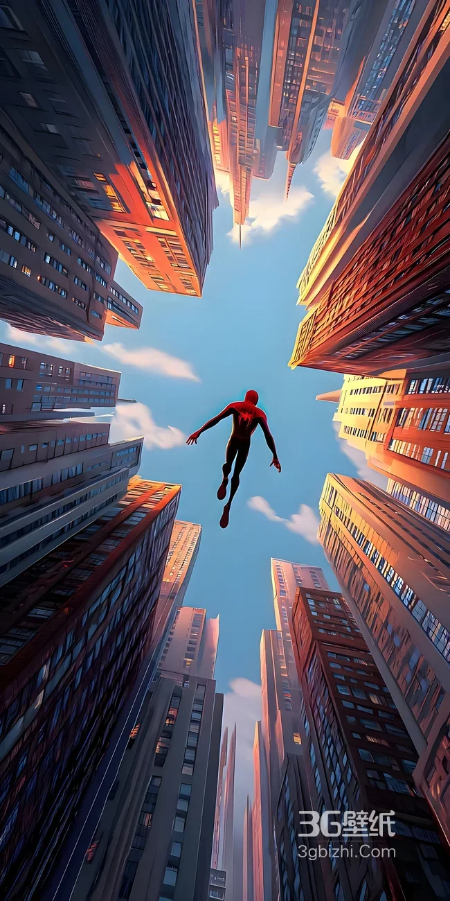 蜘蛛侠·都市下坠唯美插画风 漫威影视主题高人气手机壁纸1