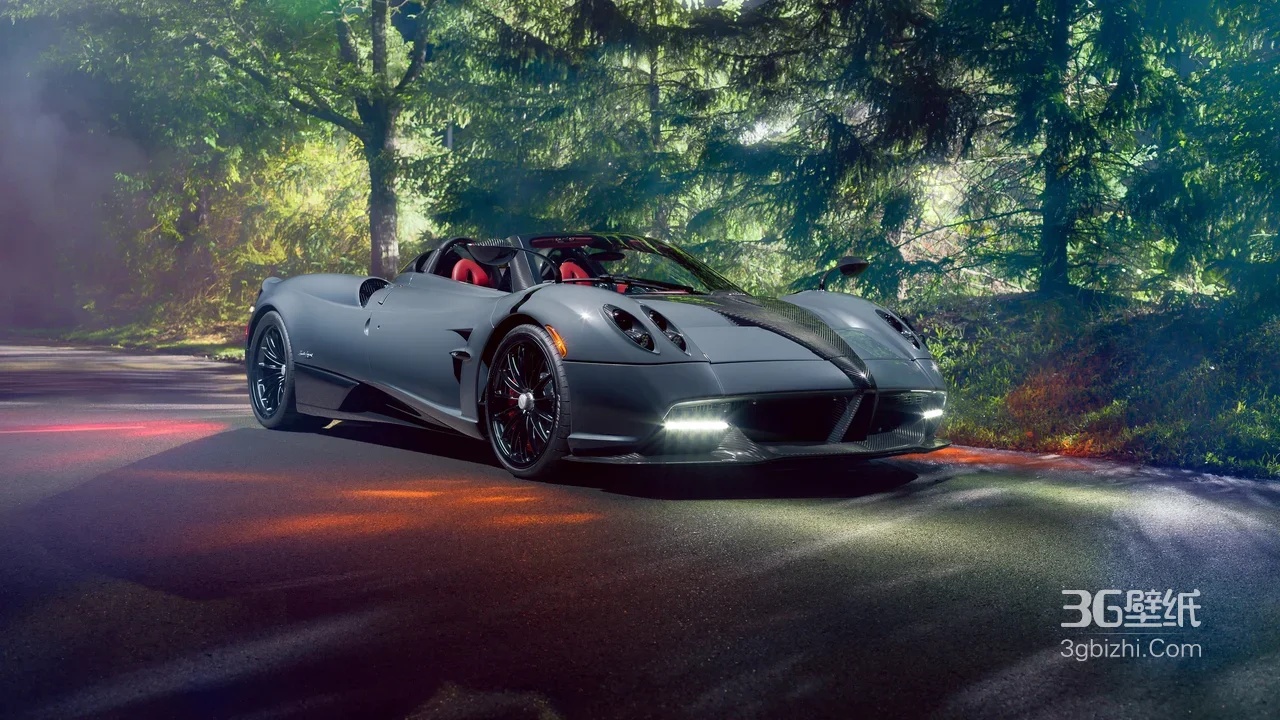 帕加尼Huayra敞篷·写实夜景风林间夜路超跑桌面背景1