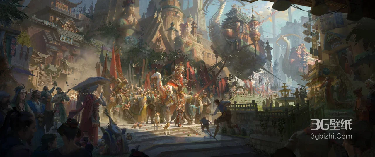 国风奇幻庆典游行场景·唯美游戏概念图 宽屏电脑壁纸1