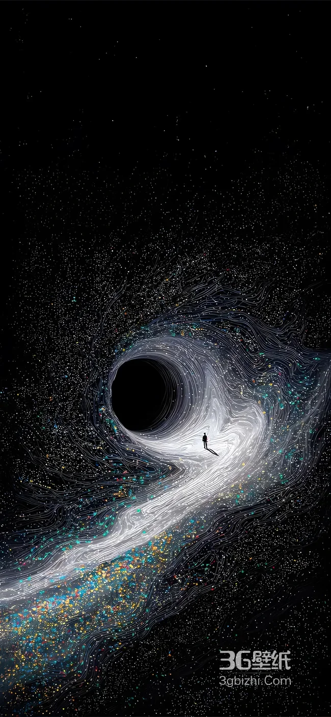 黑洞漩涡人物剪影 科幻唯美宇宙探索手机壁纸1