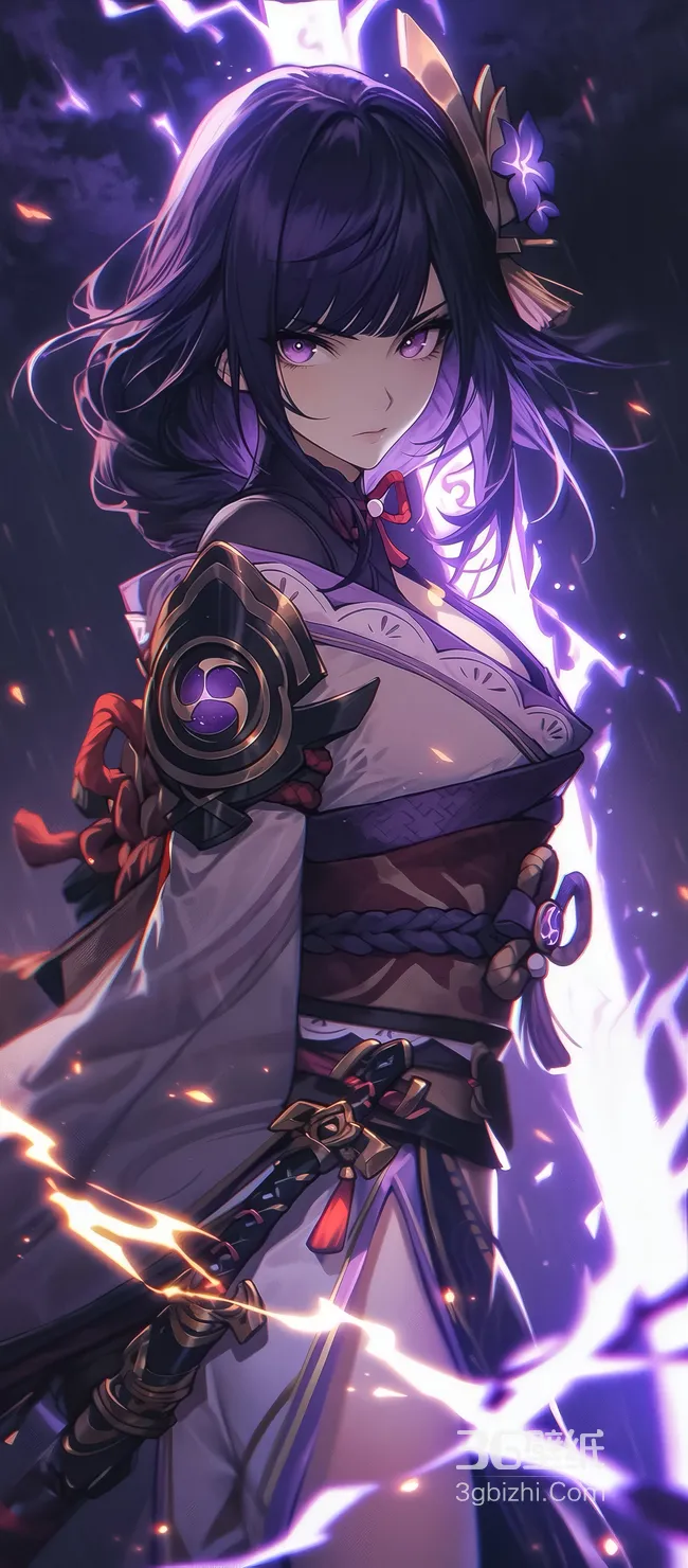 雷电将军·雷电迸发 原神二次元暗黑和风游戏壁纸 高质感竖屏壁纸1