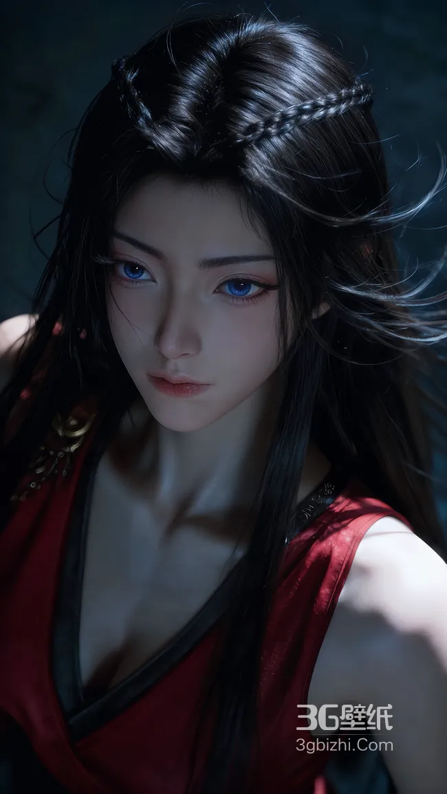 国风写实女子·元瑶·黑发编发红袍 冷峻氛围 热门质感壁纸1