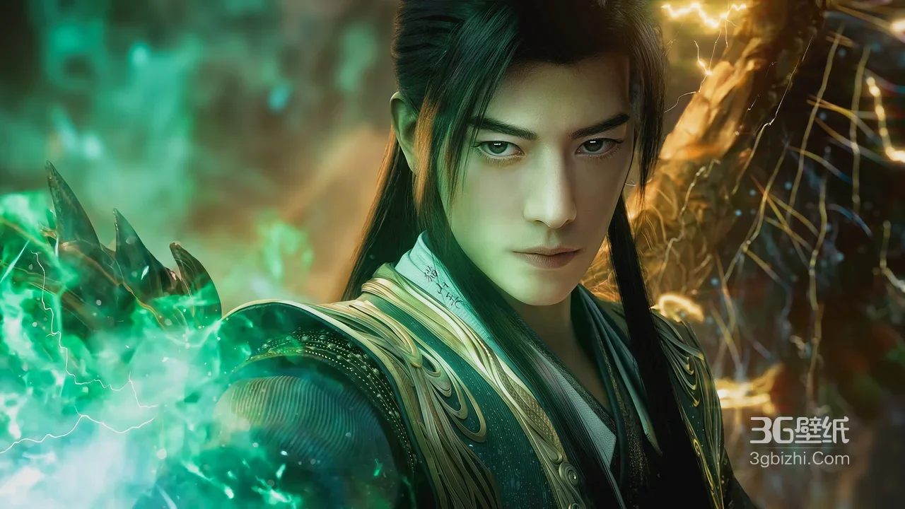 国漫顶流帅哥·韩立·绿焰灵力迸发风雷翅造型 超宽屏电脑壁纸1