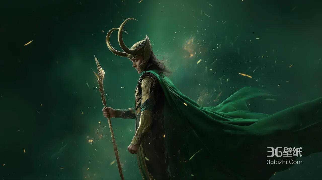 洛基·双角头盔绿披风 魔幻写实风 漫威影视高质感电脑壁纸1