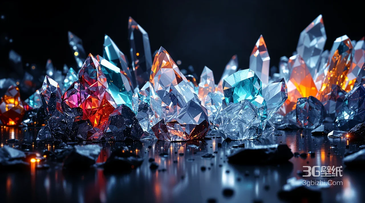 炫彩水晶簇·暗黑奇幻风高透感桌面背景1