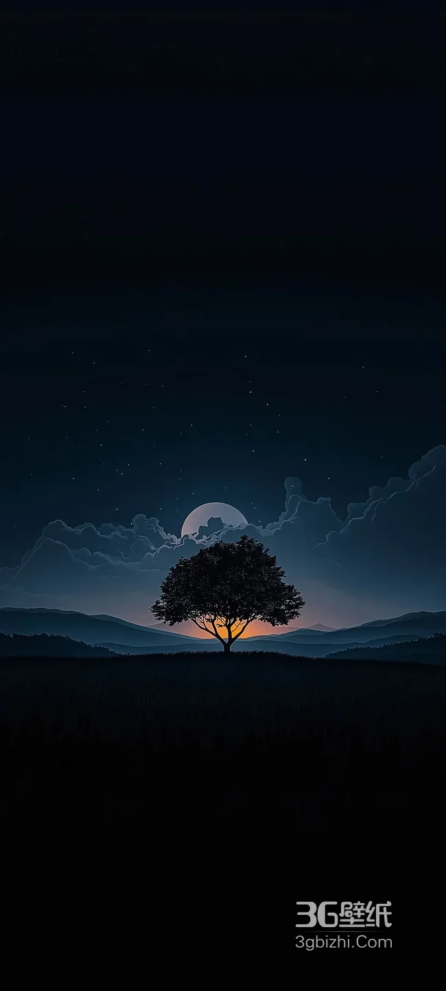 星空月夜孤树山峦唯美静谧风高适配手机壁纸1