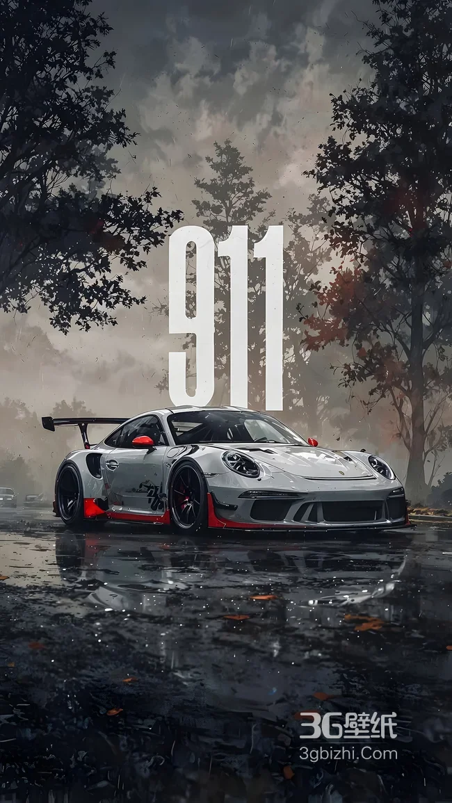 保时捷911跑车·暗黑写实风 雨夜树林机械感壁纸 高质感跑车壁纸1