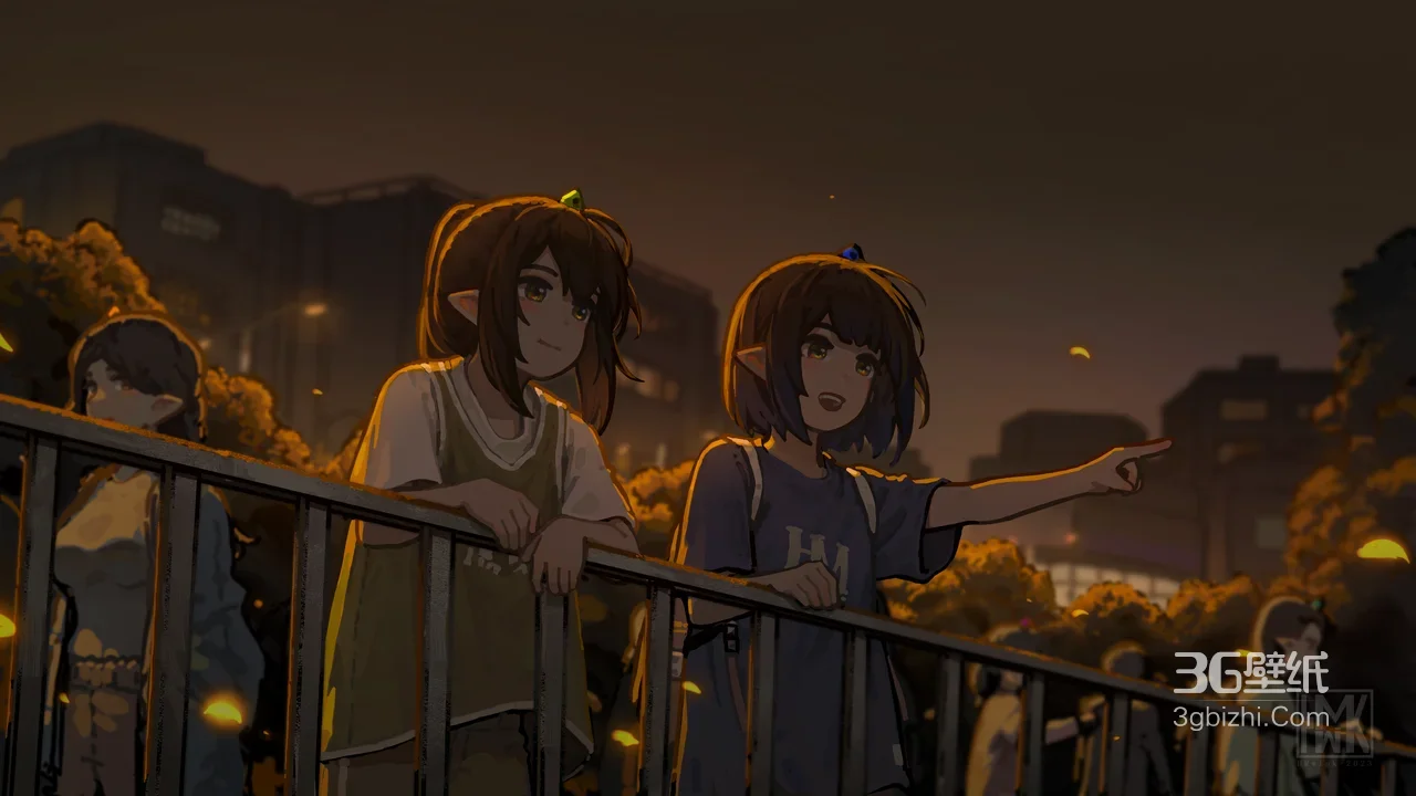 精灵耳少女夜游城市·国漫暖棕夜景电脑壁纸1