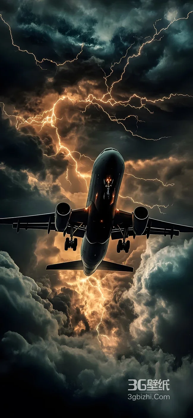 飞机穿雷暴云·暗黑写实风·震撼航空主题壁纸1