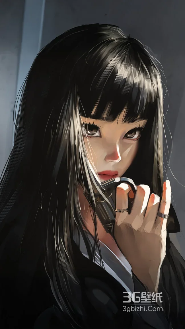 黑长直刘海少女·暗黑写实风原创插画 高质感手机壁纸1