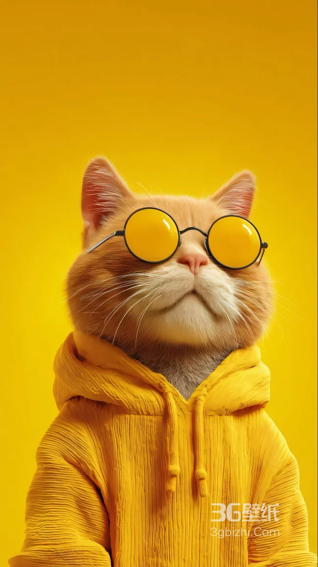 橘猫·黄墨镜连帽衫（潮流写实风）萌宠手机壁纸1