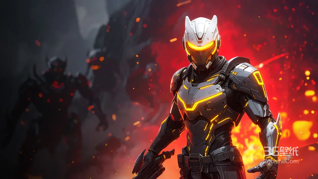 未来科幻机甲战士·炽焰战甲 游戏风战斗壁纸1