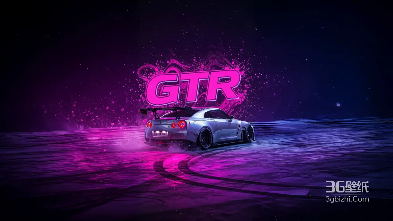 日产GTR跑车·漂移炫光 赛博朋克风超跑桌面背景1