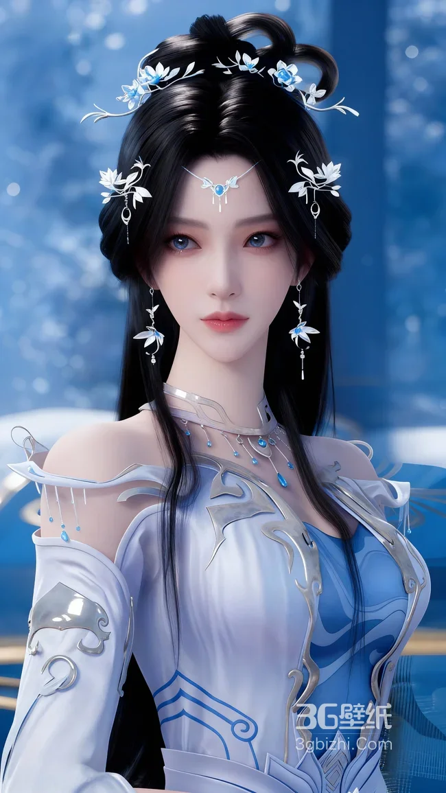 国风仙侠冰蓝仙姬 国漫遮天角色安妙依·古风国漫角色高质感手机壁纸1