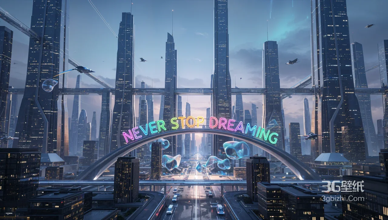 未来都市霓虹桥（NEVER STOP DREAMING）·赛博朋克风 科幻电脑壁纸1