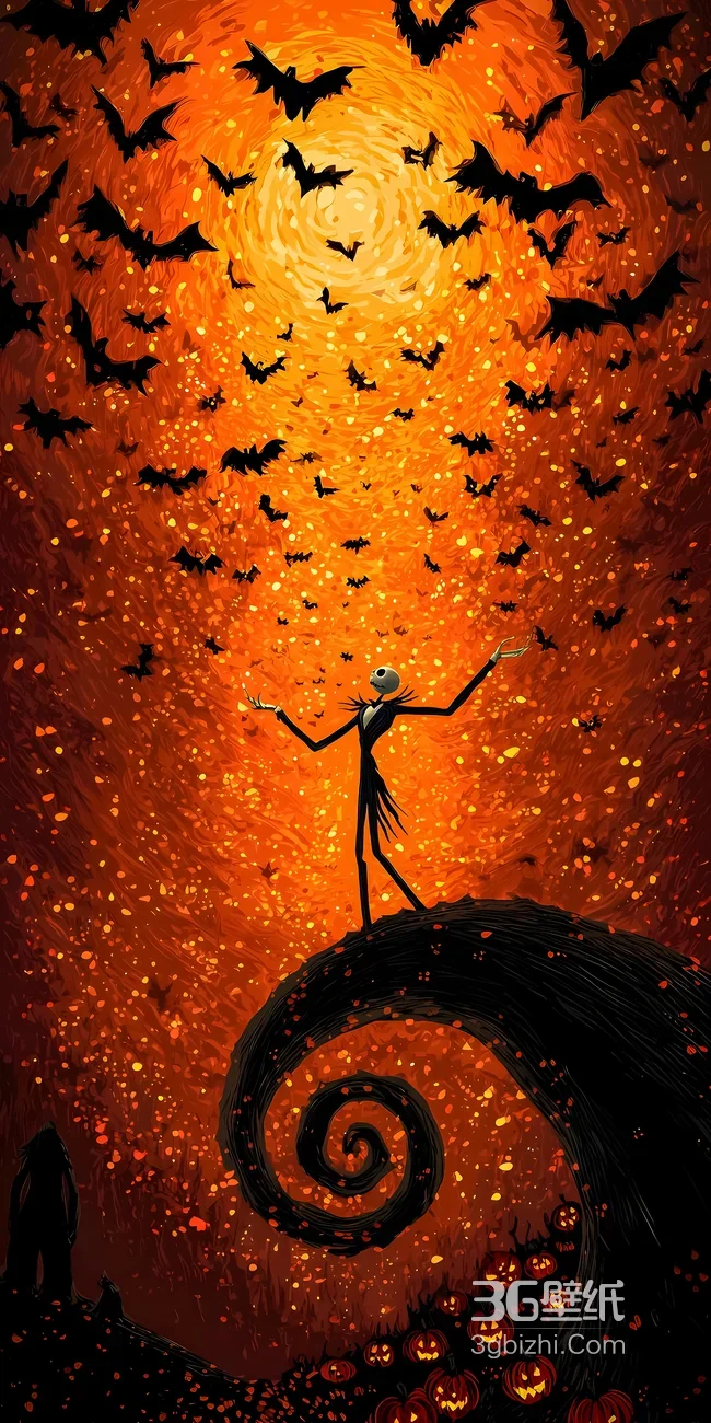 杰克·斯凯林顿 暗黑奇幻风《圣诞夜惊魂》手机壁纸1