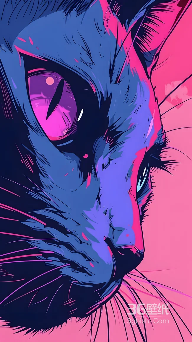 赛博朋克风猫咪·霓虹撞色 潮流手机壁纸1