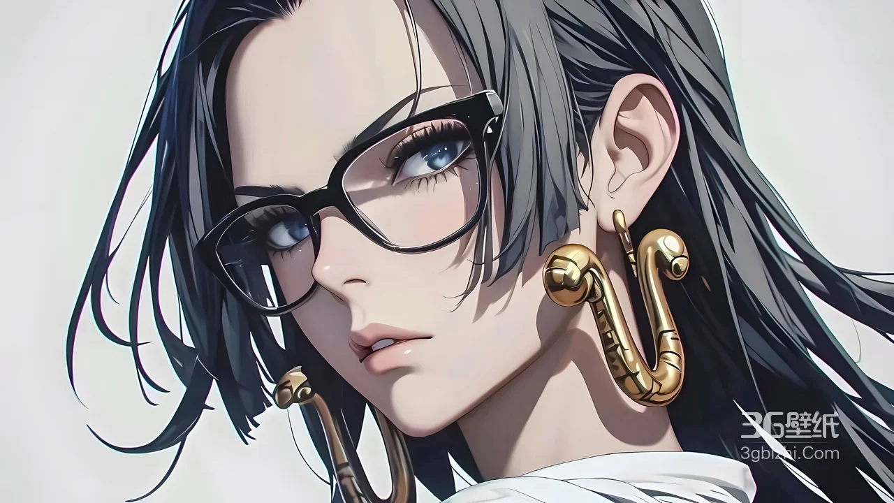 酷感御姐·二次元插画（蛇形金饰+黑框眼镜）宽屏电脑壁纸1
