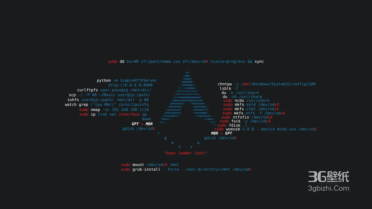Linux命令集合·暗黑代码风Ubuntu电脑壁纸1