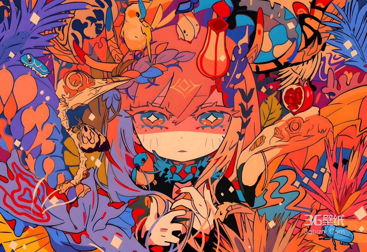 奇幻插画人物·浓烈撞色风 原创插画高热度电脑壁纸1