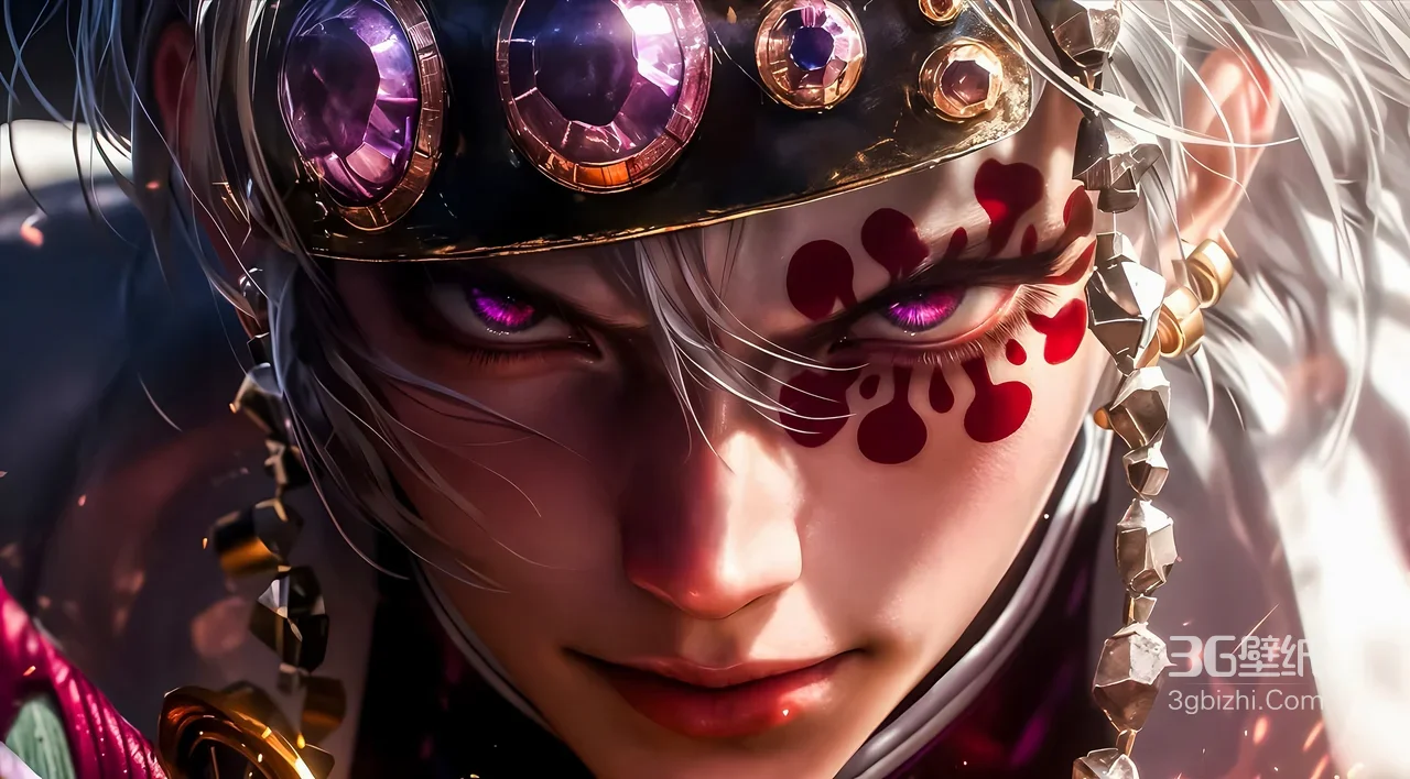 《JOJO 的奇妙冒险：石之海》中的空条徐伦 紫瞳红纹华丽帅哥·写实奇幻风游戏角色电脑壁纸精选1