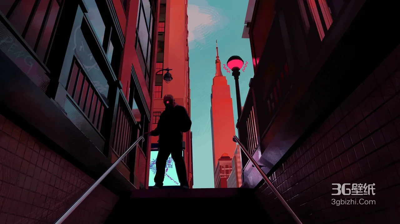 红眼黑衣人·赛博朋克风都市小巷电脑壁纸1