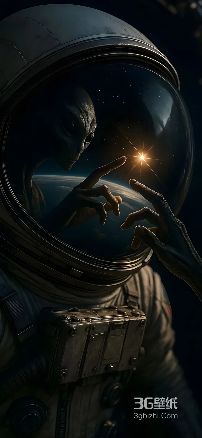 外星生命·指尖触星 暗黑写实宇宙地球科幻风 超现实科幻手机竖屏壁纸1