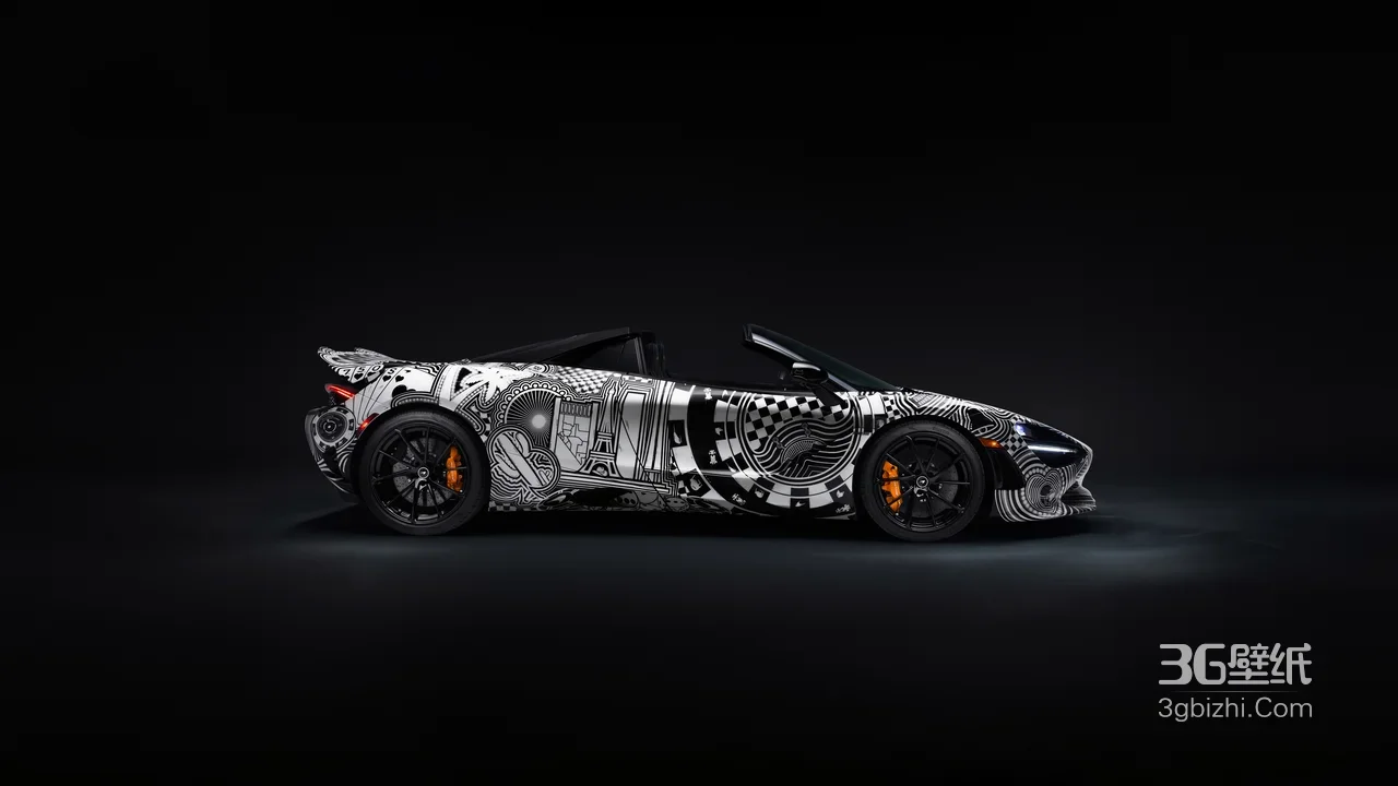 迈凯伦敞篷超跑·黑白艺术涂鸦暗黑风 超跑创意涂装电脑壁纸1
