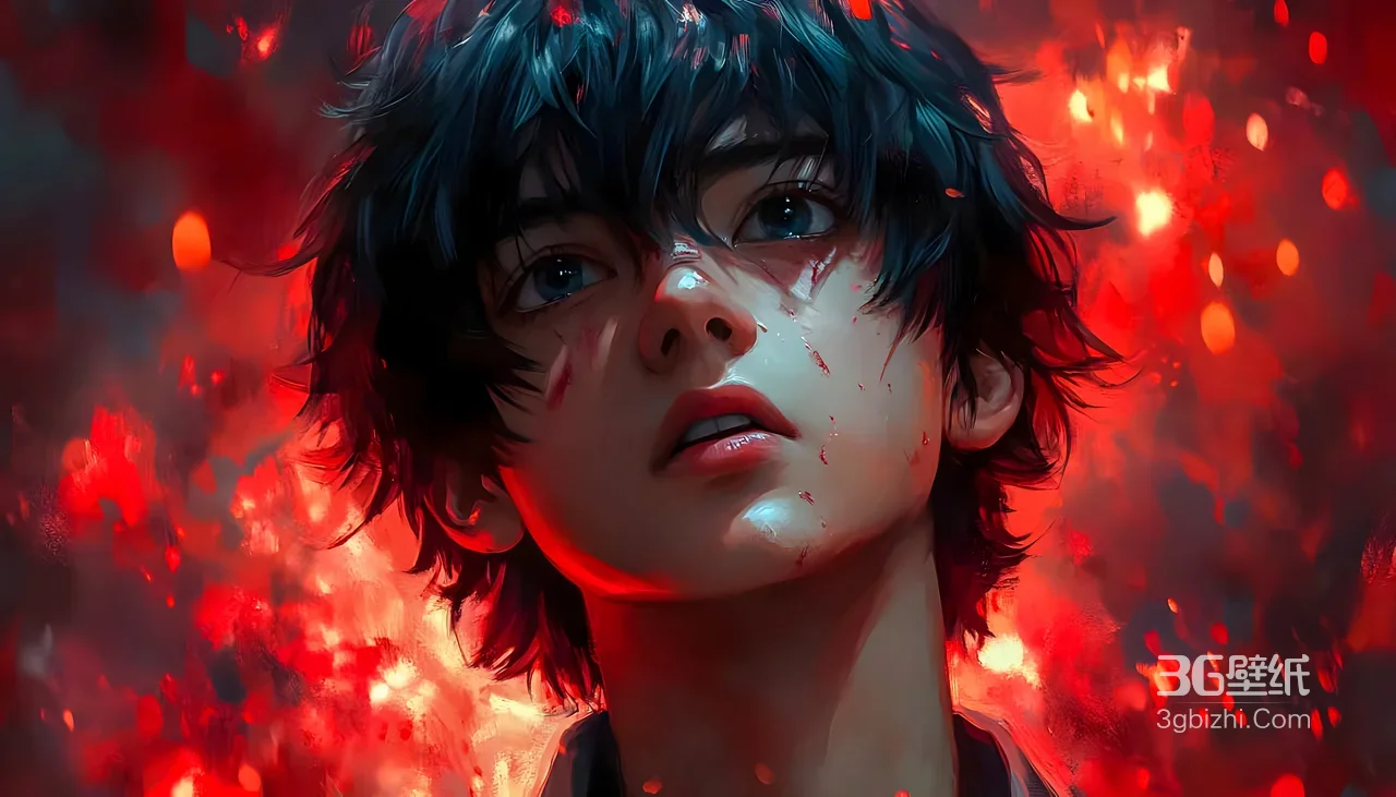 神秘帅哥·血迹火焰·写实插画热血电脑壁纸1