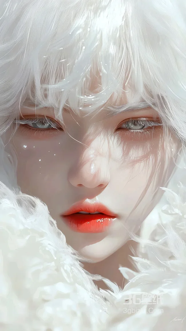 白发羽毛质感人物·唯美写实风CG 唯美白发人物壁纸推荐1