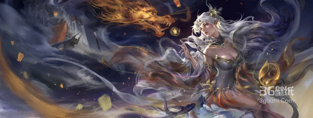 银发精灵女·御龙驭火 国风玄幻游戏宽屏壁纸1
