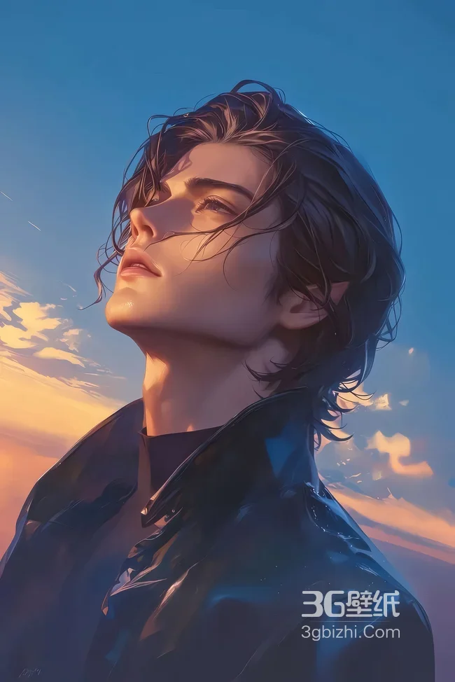 精灵耳帅哥·黄昏蓝天 唯美写实风 高热度手机壁纸1
