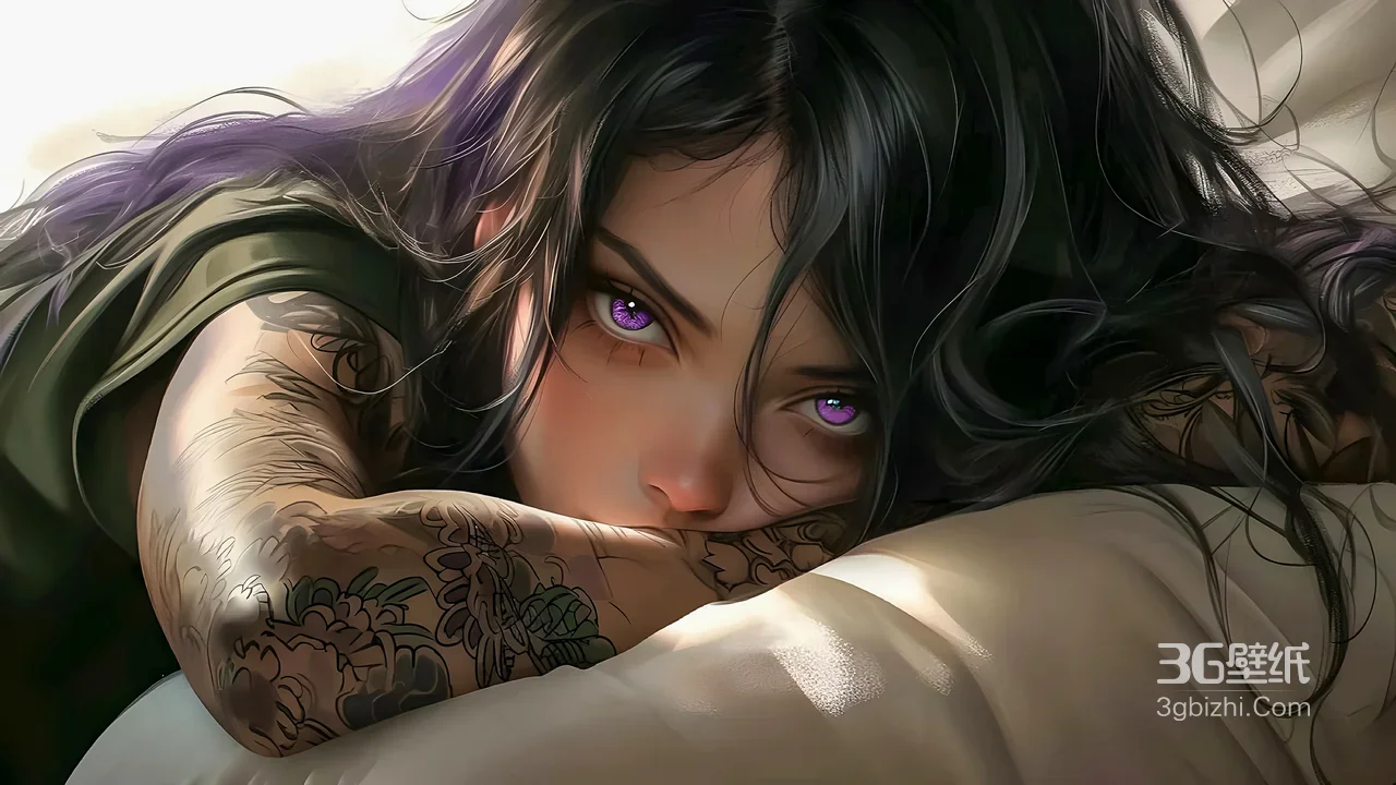 紫眸纹身少女·写实唯美插画 高人气电脑桌面背景1