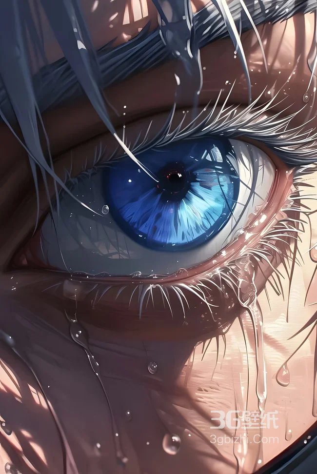 蓝瞳泪眼·细腻写实风 高质感泪滴眼眸壁纸1