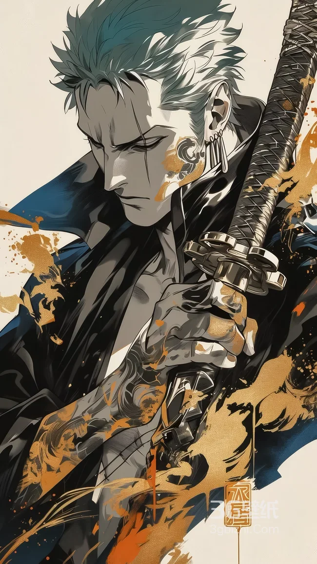 罗罗诺亚·索隆·国风泼墨·海贼王剑士手机壁纸1