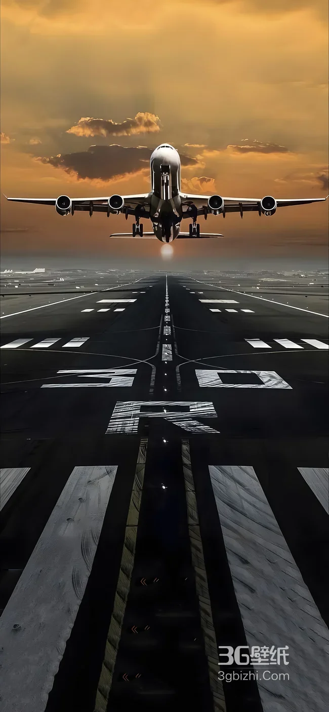 飞机起飞跑道黄昏 写实大气机场手机壁纸1