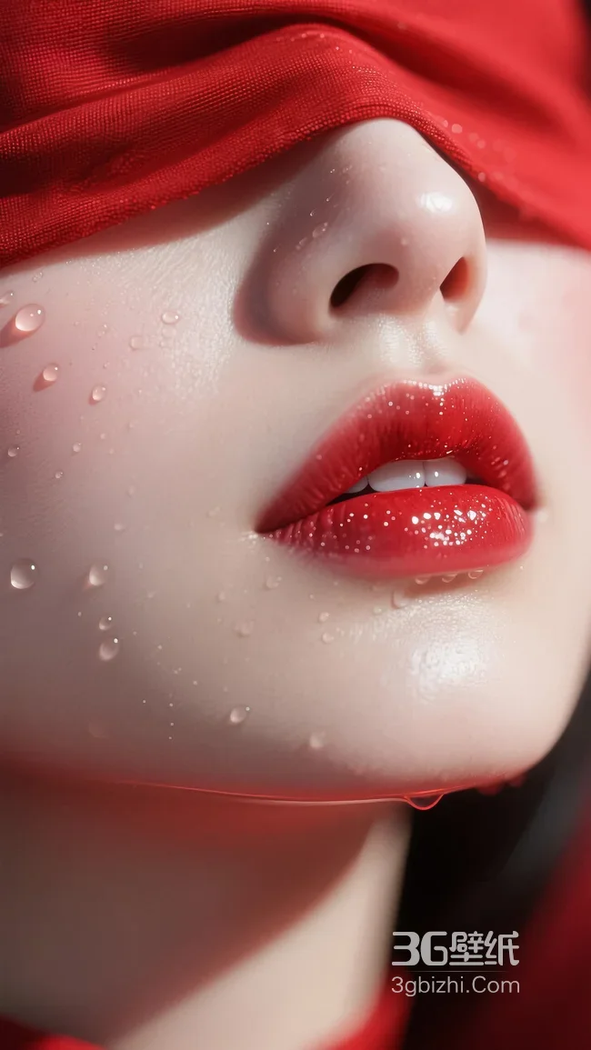 唯美写实人物特写·红布蒙眼红唇水滴 高质感人像手机壁纸1