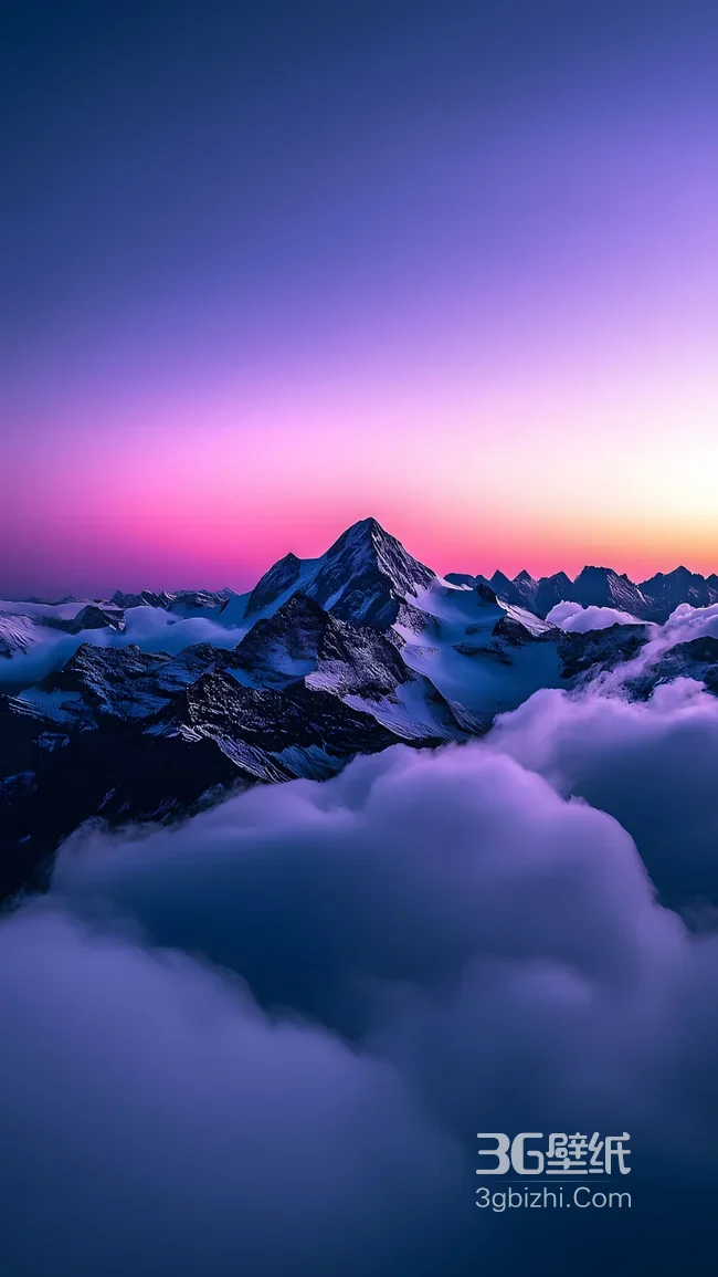唯美雪山云海·梦幻粉紫渐变日出超高清壁纸1