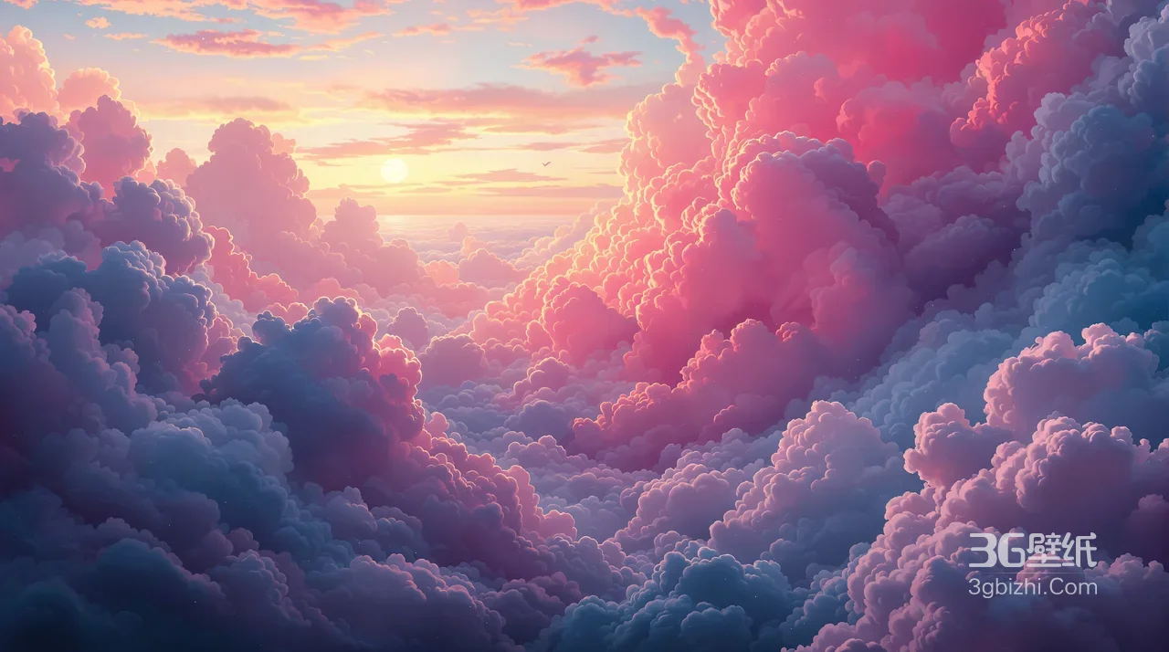 粉紫云海日出·唯美梦幻宽屏车机壁纸1