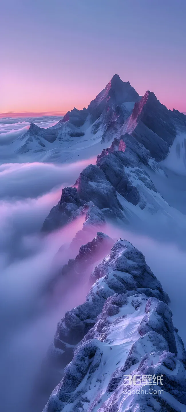 唯美梦幻雪山云海·粉紫霞光环绕的自然奇景 热门手机壁纸1