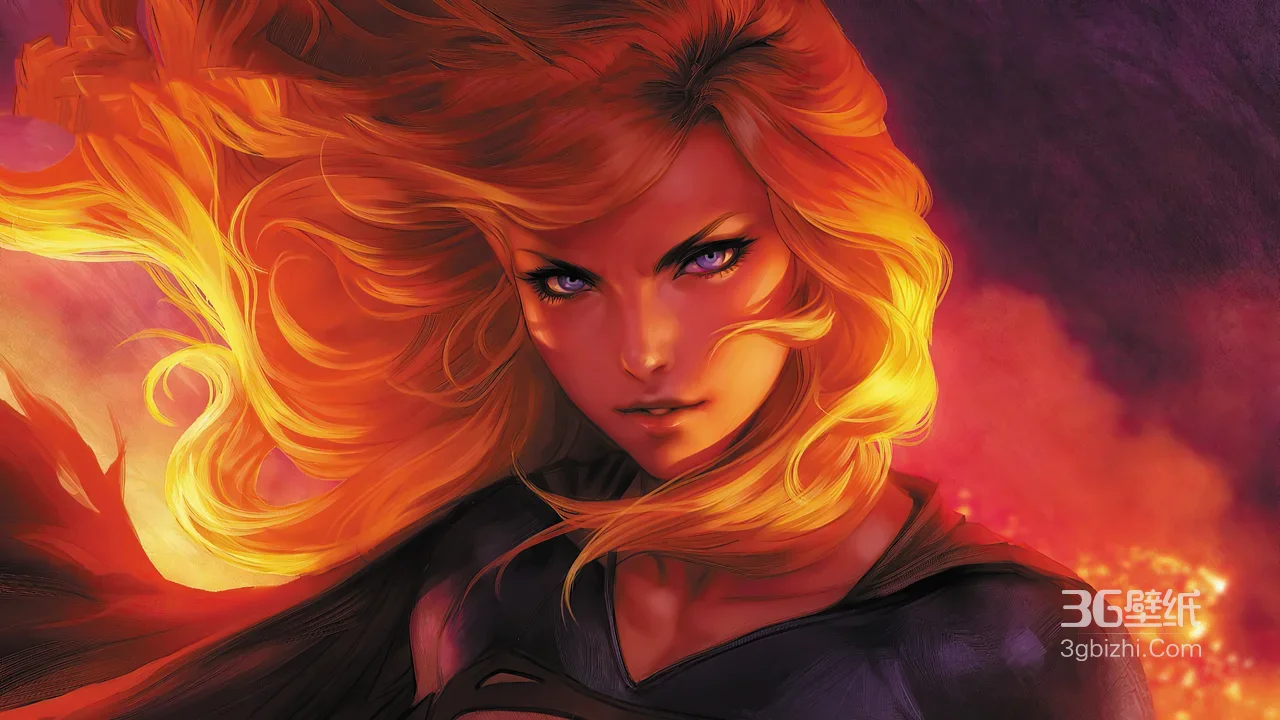 超级少女·烈焰长发 写实漫画风DC美漫电脑壁纸1