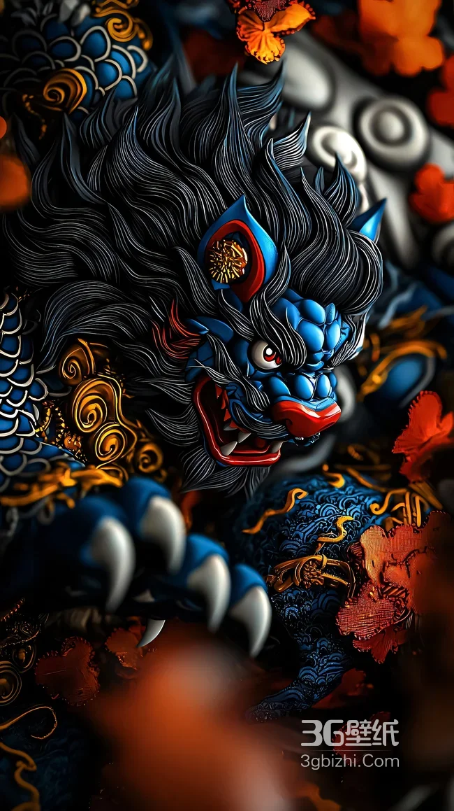 国潮神兽·蓝身黑鬃金纹祥瑞 超吸睛手机壁纸1