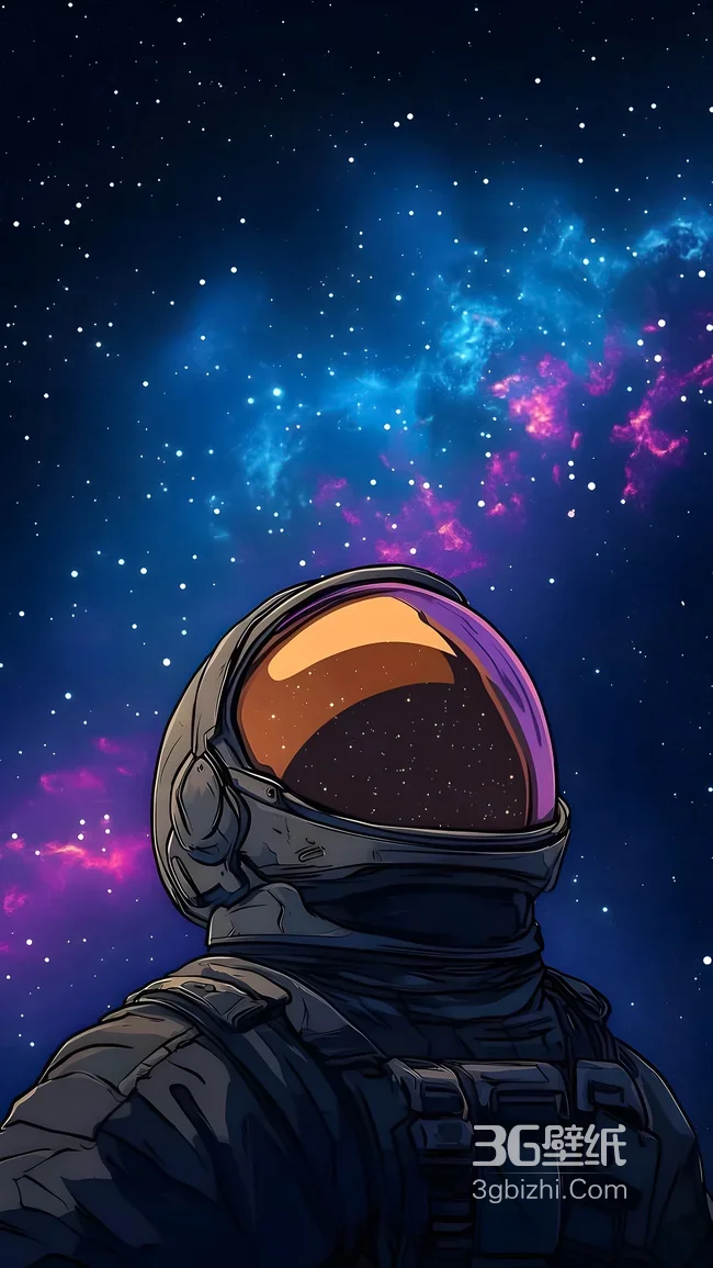 宇航员·科幻插画风 蓝紫星云宇宙超火科幻手机壁纸1