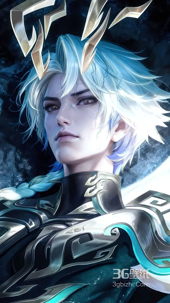 赵云皮肤乘龙铭钟鼎·银蓝发铠甲 王者荣耀国风冷峻帅哥 高质感角色壁纸1