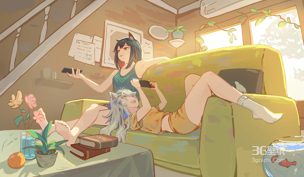 兽耳少女居家互动·国漫二次元温馨治愈电脑壁纸1