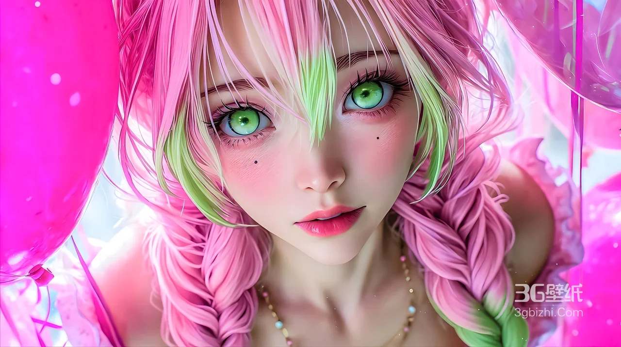 甘露寺蜜璃·粉绿渐变双辫 唯美梦幻风 鬼灭之刃电脑壁纸精选1