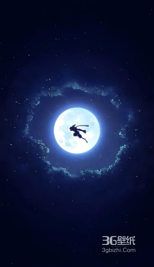 动漫人物剪影·满月疾行 唯美二次元月夜壁纸1