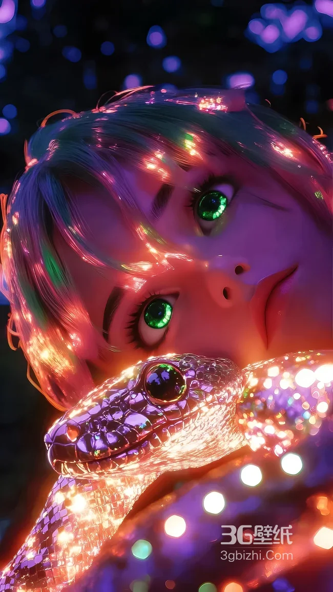 霓虹流光人物与亮片蛇·赛博霓虹风潮流手机壁纸1