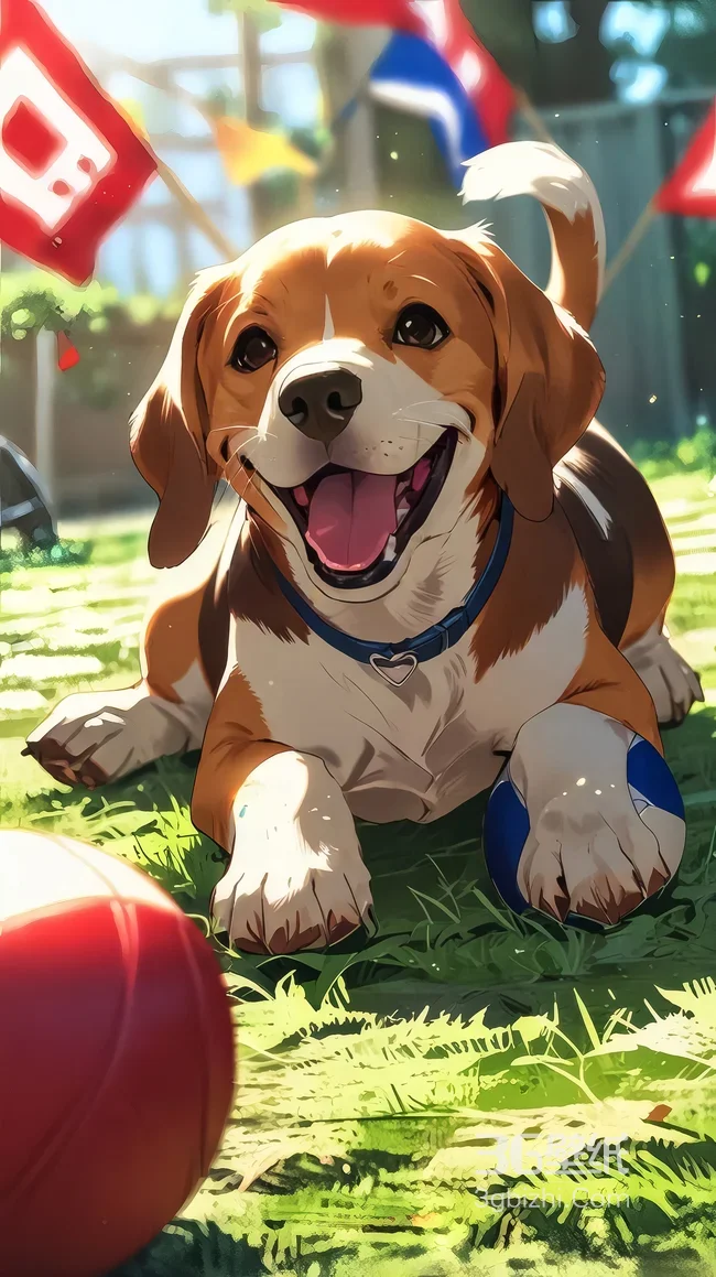 笑容灿烂比格犬·二次元插画风 治愈系手机壁纸1